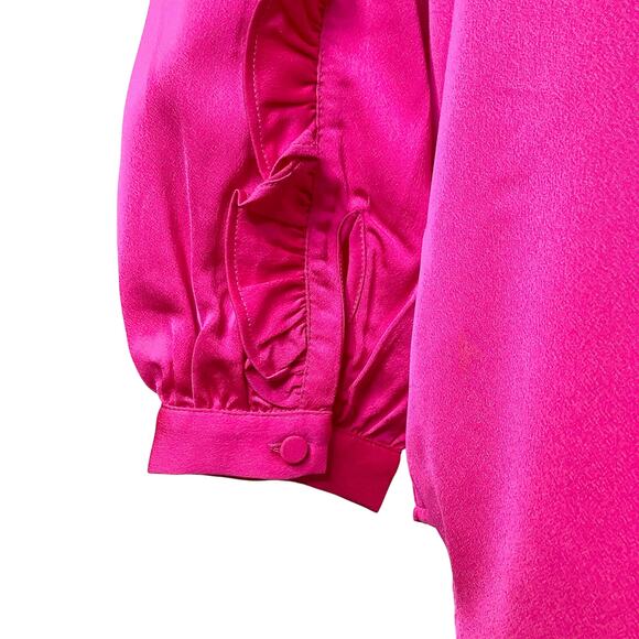 J. Crew Bright Pink Satin Crepe Ruffle Sleeve Top 3/4 Sleeve Small NWT - Picture 4 of 8